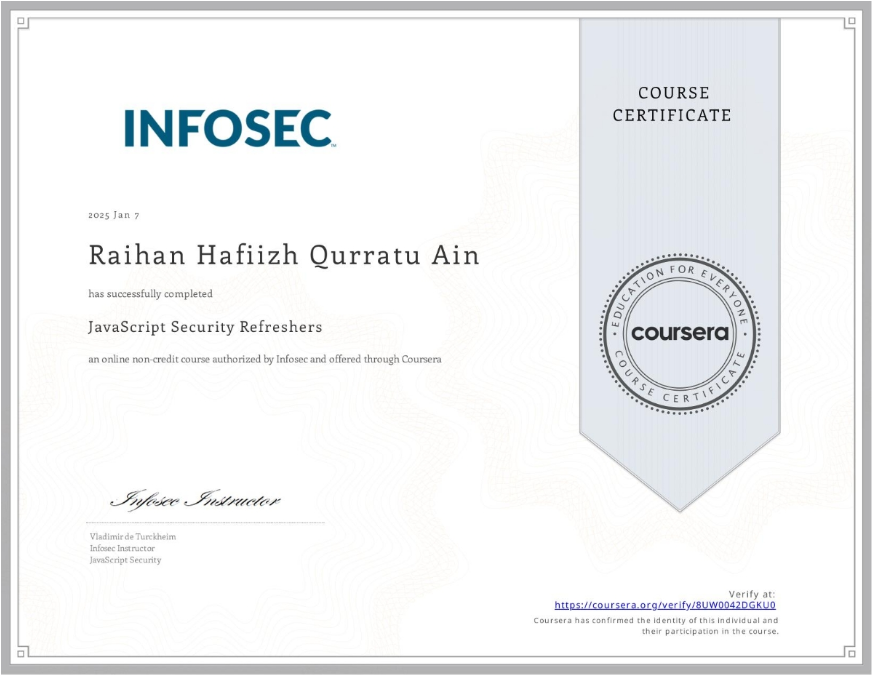 JavaScript Security Certificate