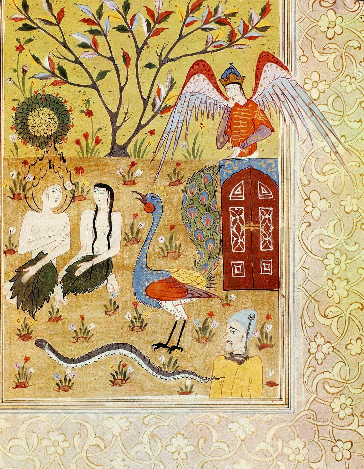 Adam, Hawwa, Iblīs, Ridwān — Topkapi Palace MS Revan Köşkü 1536, fol 16v
