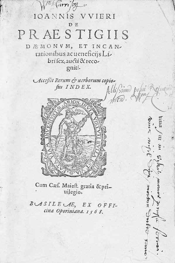 Halaman-judul De Praestigiis Daemonum (Johann Weyer, 1568) — memuat Pseudomonarchia Daemonum