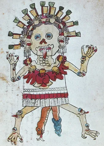 Tzitzimitl — figur kerangka-perempuan dari Codex Magliabechiano (folio 76r), manuskrip Mexica pasca-Conquest abad XVI