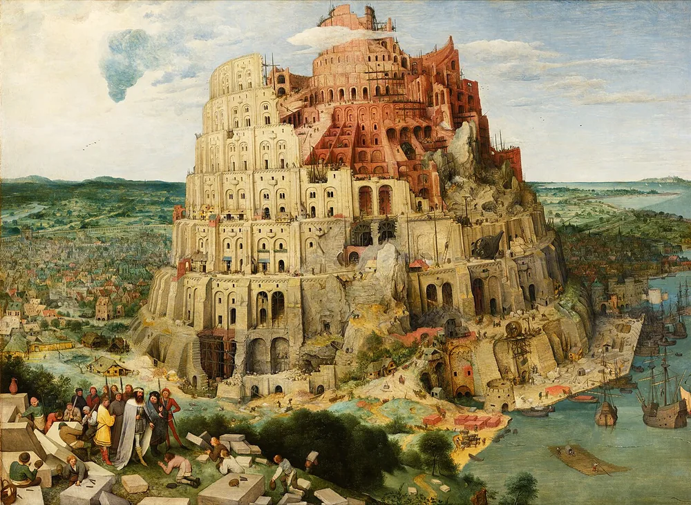 Pieter Bruegel the Elder, "The Tower of Babel" (1563) — percabangan asal-usul nama & bahasa