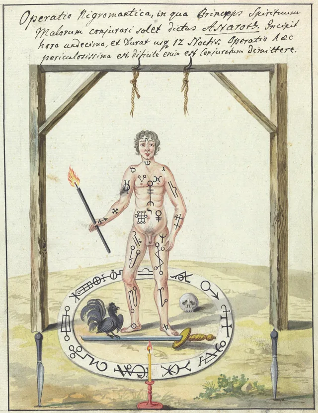 Iluminasi iblis dari naskah grimoire "Compendium rarissimum totius Artis Magicae" (~1775)