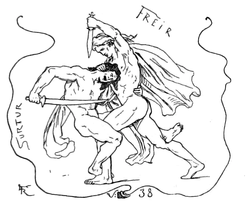 Freyr and Surtr — Lorenz Frølich